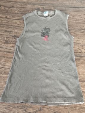 Utility Dark Olive Ribbed Graphic Tank Top Dragon Women's L USA